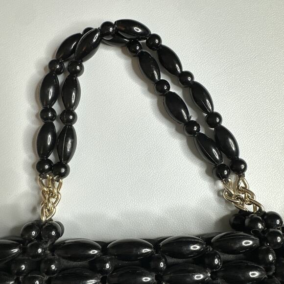 Vintage Black Beaded Small Handbag Purse Hong Kong 1960s Mod Retro Glam - Picture 4 of 14
